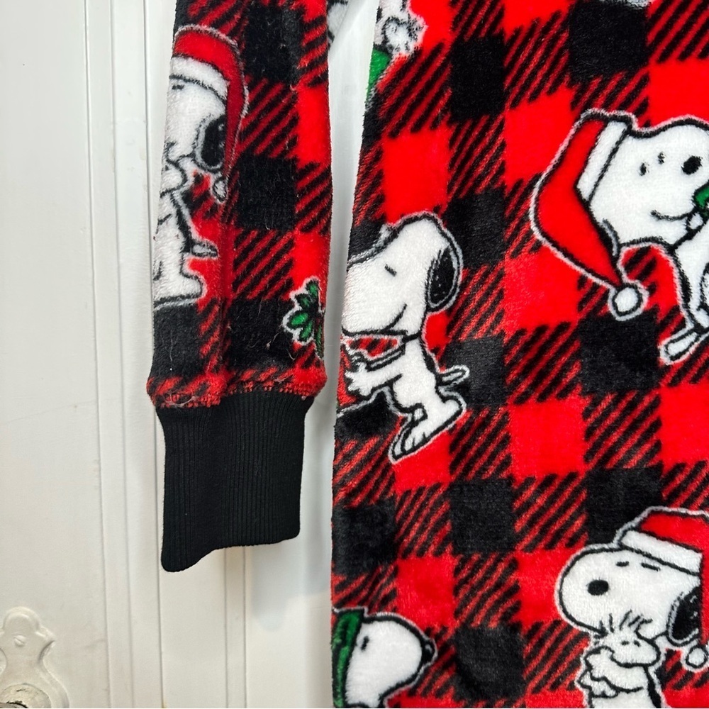 Munki Munki Snoopy Red Buffalo Plaid peanuts Onesie Pajamas fleece small - Picture 4 of 9